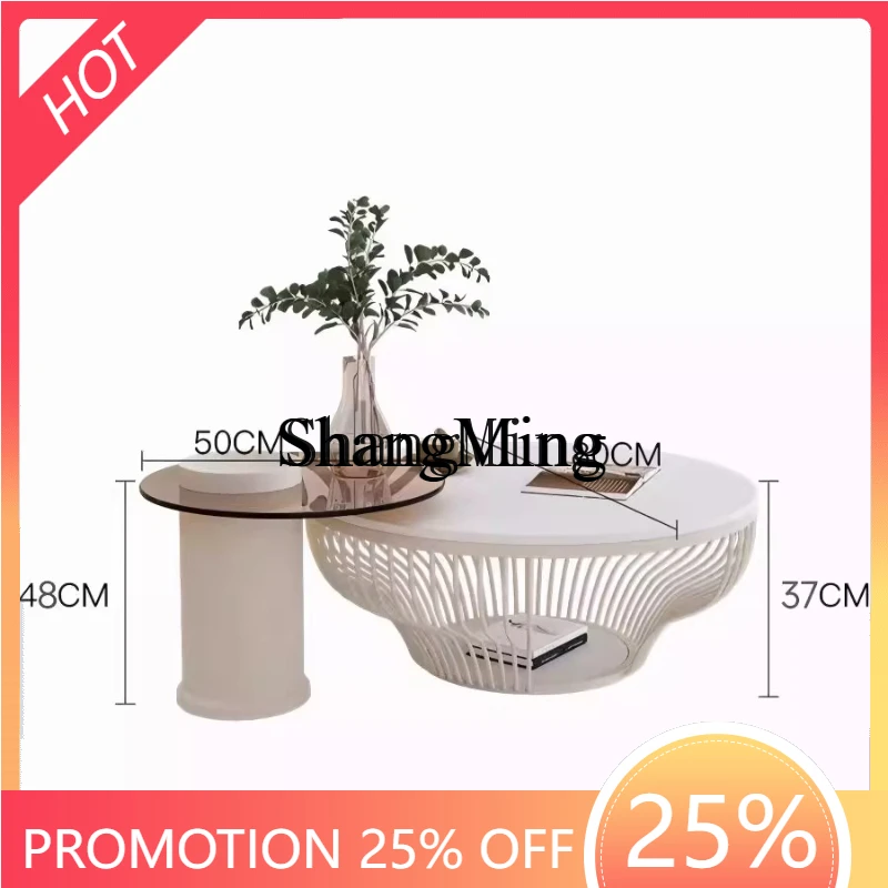 

ZYY premium fine round coffee table combination living room household cream wind small round edge table