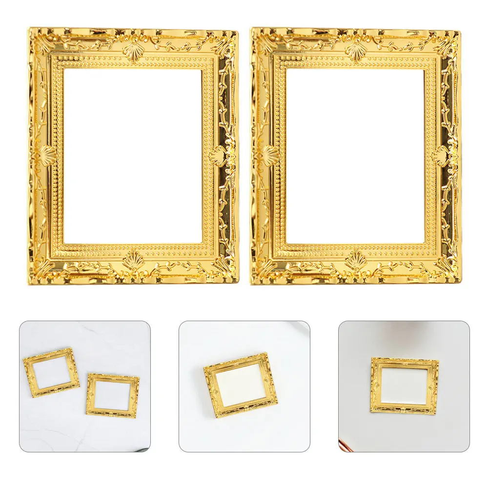

2Pcs Miniature Gold Picture Frames for Dollhouse Decor Mini Scene Layout Adorn Scene Layout Miniature Furniture Props