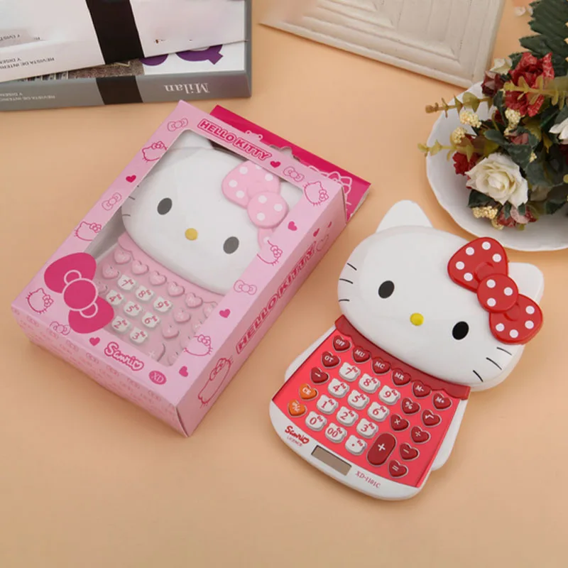 Kawaii Hello Kittys Calculator Cartoon Kt Cat Doll Style Slider Dual Power Supply Computer Student Arithmetic Office Supplies