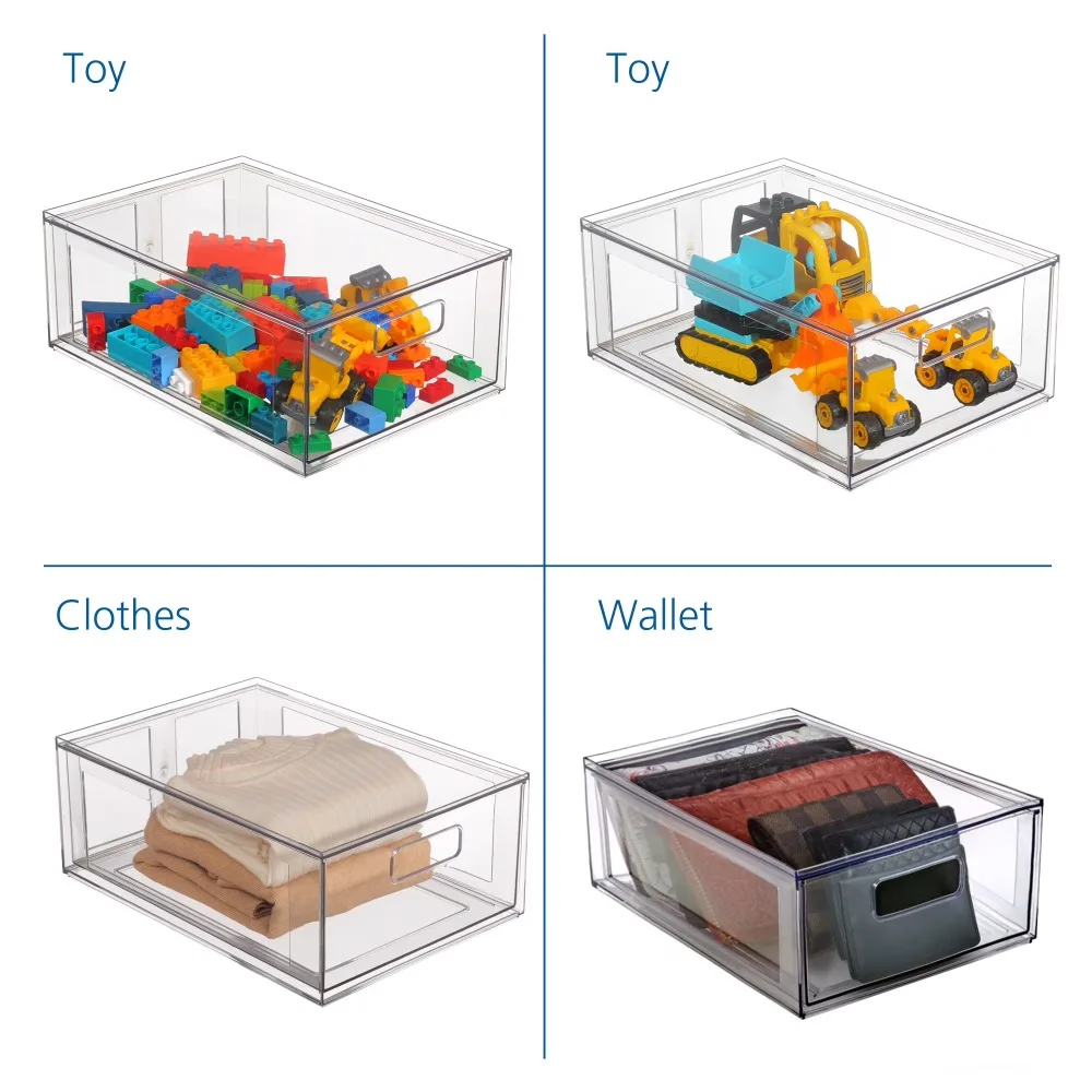 Clear Glossy Plastic Pull Out Drawers for Closet Small and Large Size Storage Organizer view 5