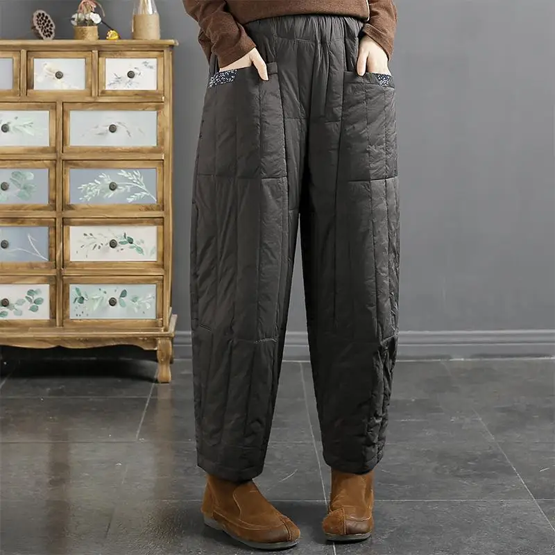 Patchwork splicing casual cotton pants for women in winter loose fashion solid warm and cold resistant Harun pants