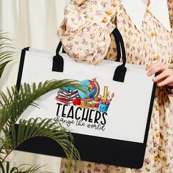 Teacher Change The World Shoulder Bag Organizer Large Capacity Tote Bag Reusable Shopping Bags Graduation Teacher Birthday Gift
