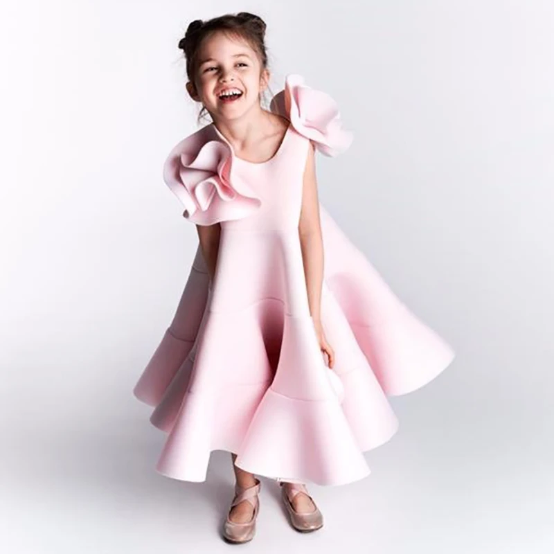 Eid White Elegant Easter One-piece Wedding Bow Brithday Party Children Dress Kids Clothes Princess Costumes Flower Girl Dresses