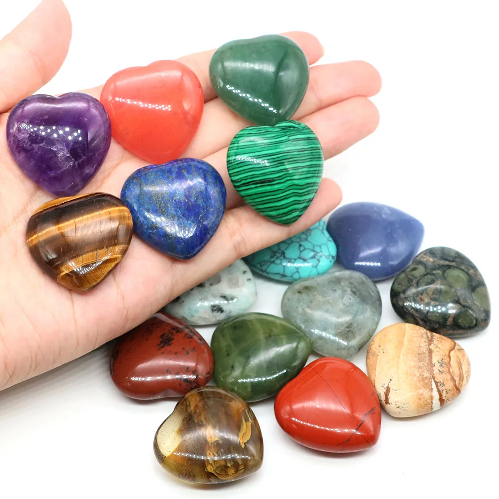 30mm Natural Stone Crystal Heart Shaped Amethyst Rose Quartz 7 Chakras Energy Healing Reiki Carved Love Gemstone Room Home Decor