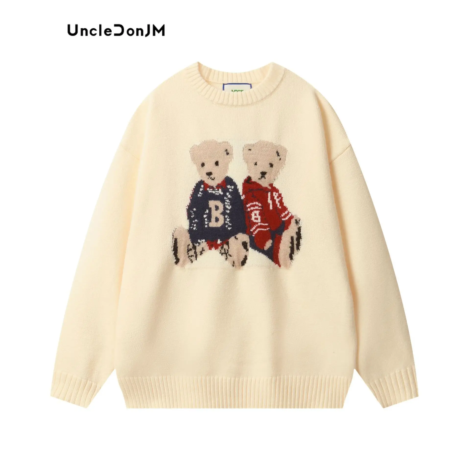 Uncledonjm American Retro Cute Couple Knit Crew Neck Pullovers Sweater Unisex