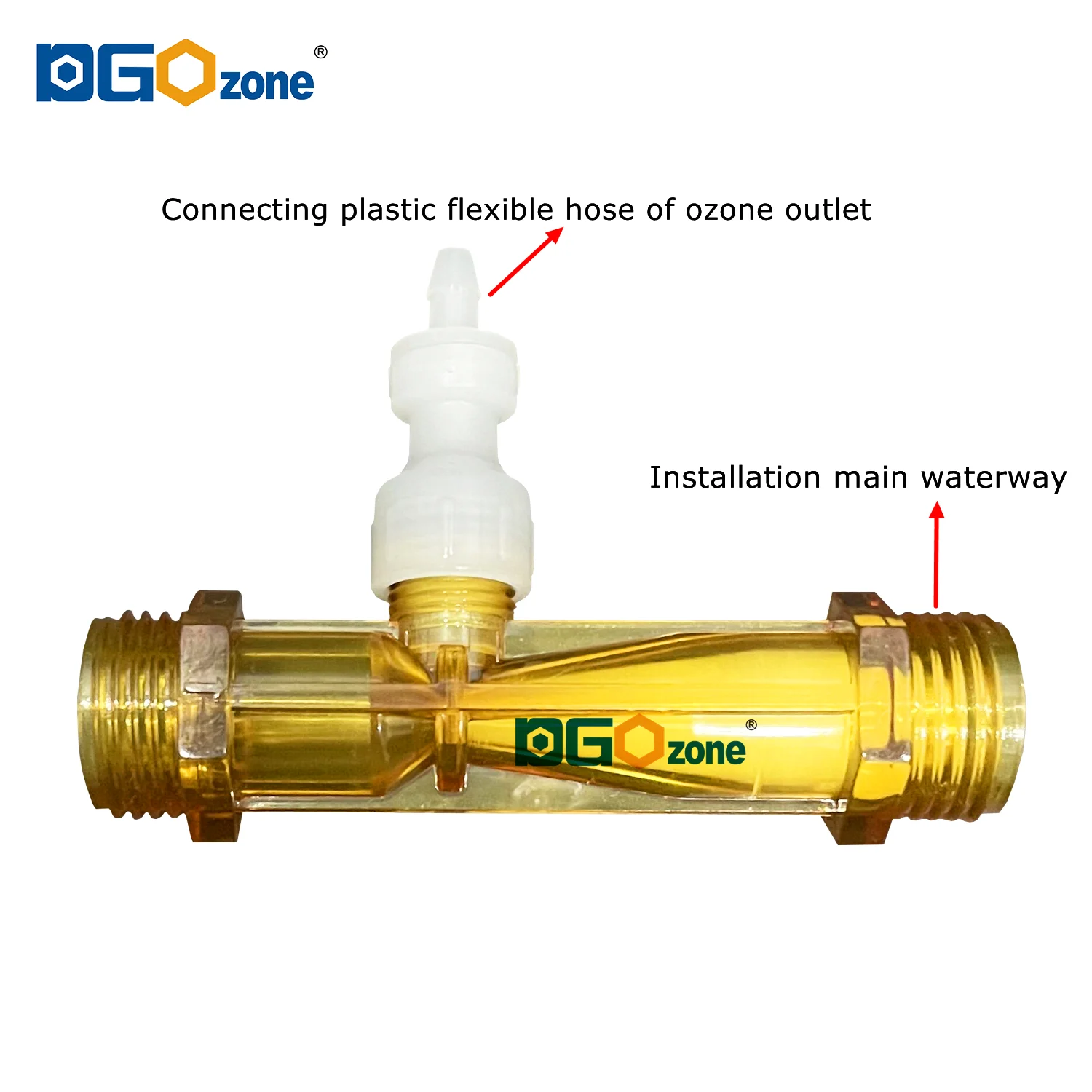 Injektor Venturi 1/2 inci dengan katup Orifice 1mm/2mm/3mm bahan PVDF Pencampur Gas Cair untuk Spa Taman Irigasi KH-A25100-N