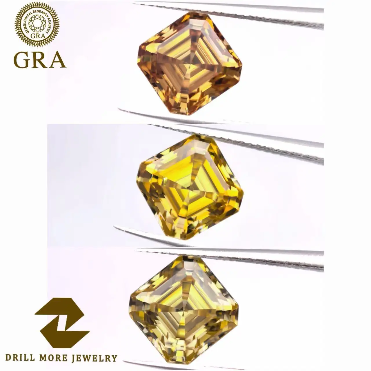 

Moissanite Asscher Cut Golden Yellow Lemon Yellow Champagne Pass Diamond Tester Advanced Jewelry Making with Certificate