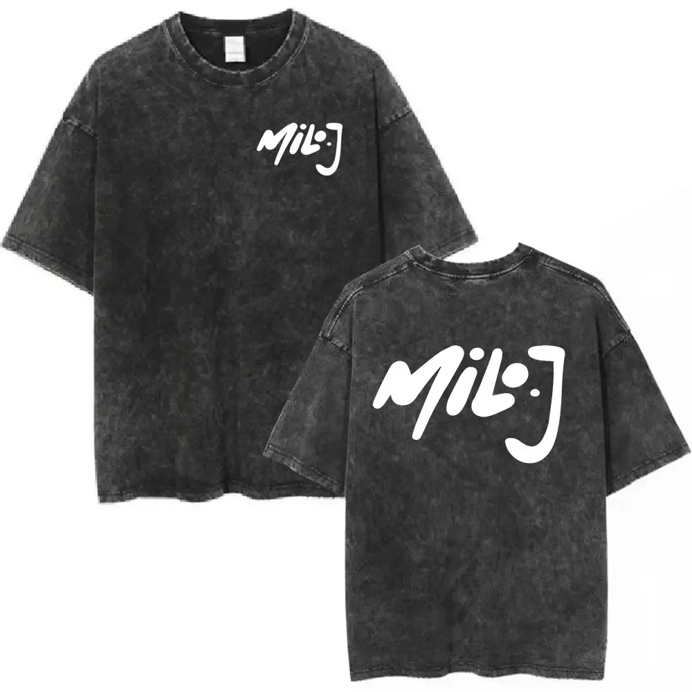 Rapper Milo J Logo Vintage Washed T Shirts Men Women Clothing Harajuku Hip Hop T-shirt Cotton Short Slevee T-shirts Streetwear