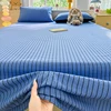 Double Layer Gauze Striped Flat Sheet, Soft Breathable Crinkled Cotton Bed Sheet,Machine Washable 3