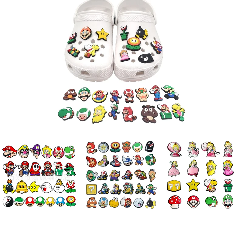 Hot Super Mario Charms Slippers new Decor pretty Accessories Shoes Flower Game Figure Sandals Ornament Shoe Crocs Buckle