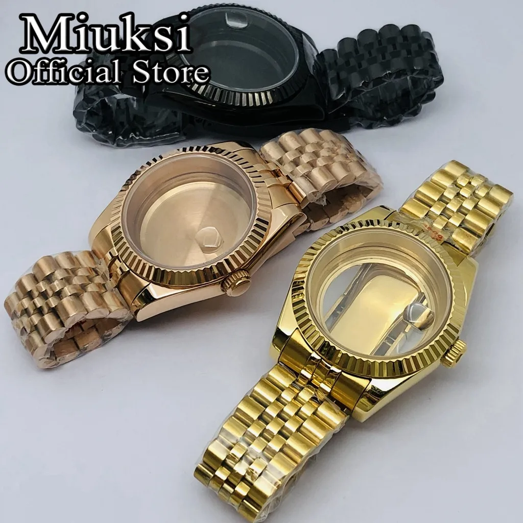 Miuksi 36mm/40mm silver gold balck watch case sapphire fit NH35 NH36 NH34 ETA2824 2836 Miyota8215 DG2813 3804 PT5000 movement