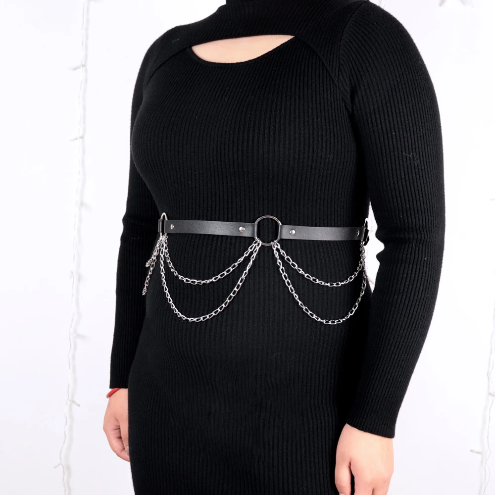 سلسلة خصر معدنية من الجلد القوطي، سلاسل حزام بطن عصرية للجسم، إكسسوارات مجوهرات الهذيان لكل النساء والفتيات