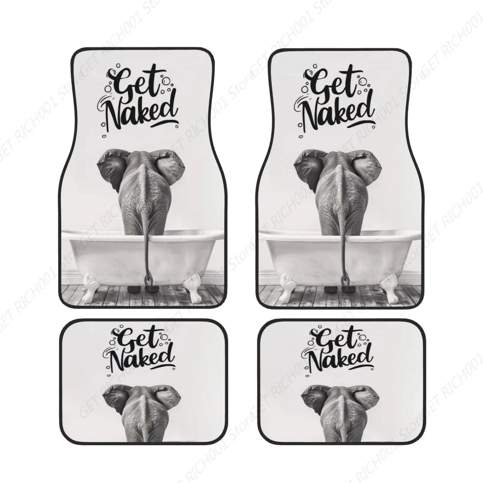 Get Naked Funny Elephant Bathing in The Bathtub Fashion Car Foot Mat Set of 4 PC Carpet Floor Mats for Cars