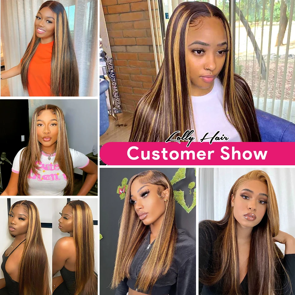 Highlight Human Hair Straight 13x4 Lace Frontal Transparent 4x4 Lace CLosure Free Part Frontal 150% Density Brazilian Remy Hair