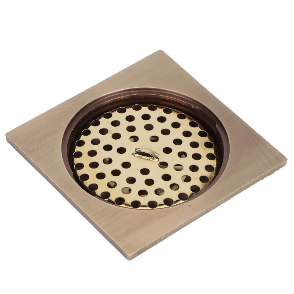 Antique Shower Floor Drain Copper Square Floor Drain Set Removable Strainer Cover Anti-Clogging Shower Drain Outdoor Shower