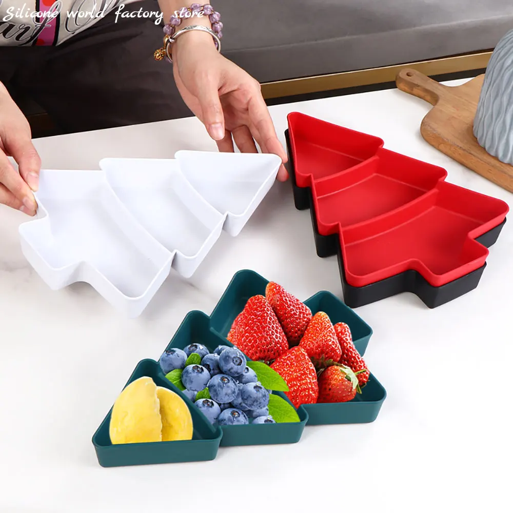 

Silicone World Christmas Tree Fruit Plate Snack Plate Multi Grid Nut Candy Dish Melon Seeds Dried Fruit Box Lazy Snack Box