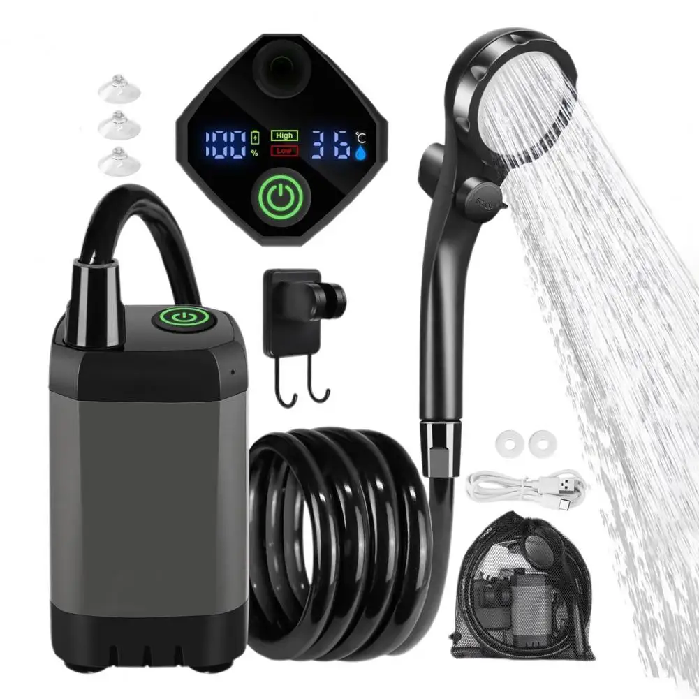 

Portable Electric Shower 6000mAh Rechargeable Pump AC Adapter Rechargeable Shower with Smart Digital Display