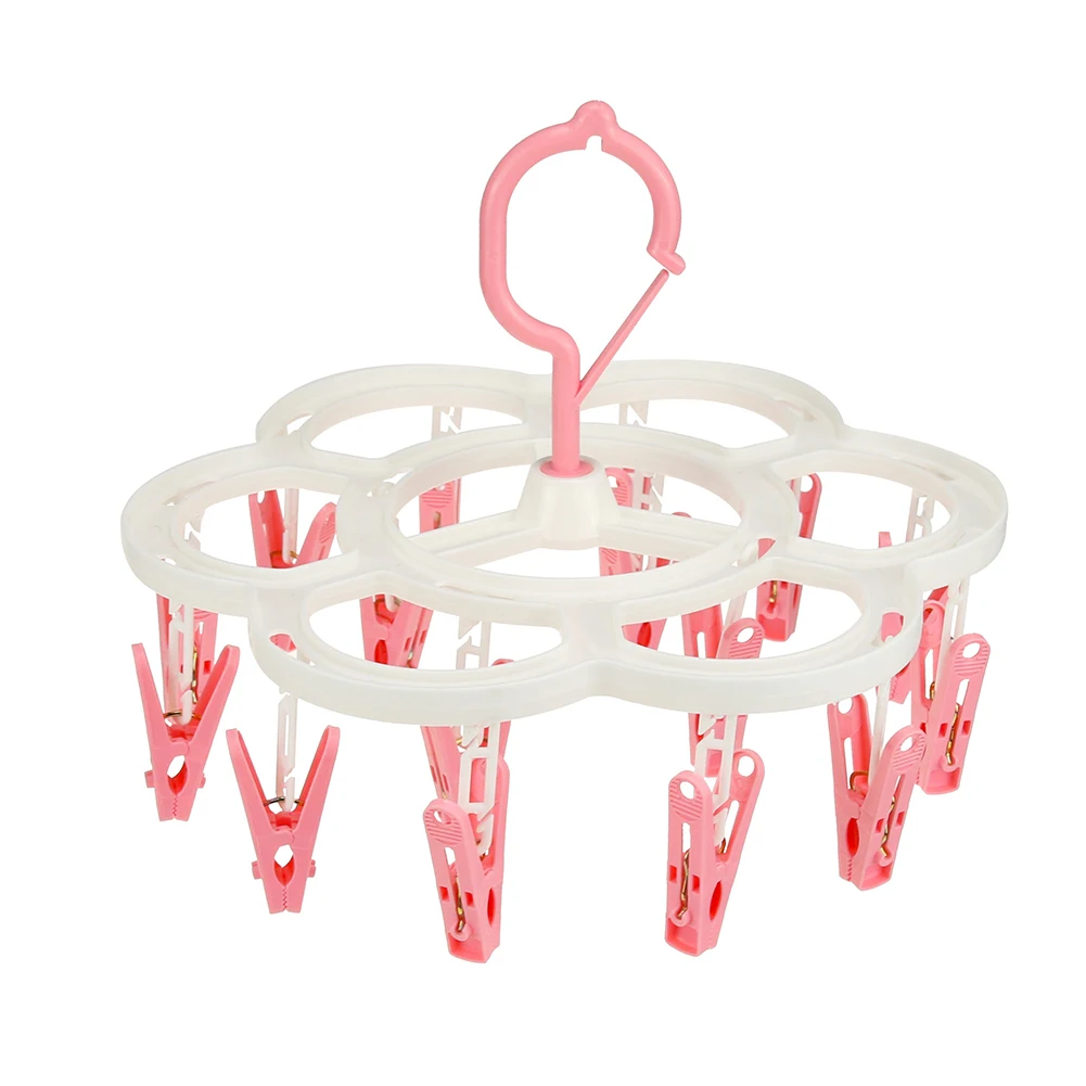 16 Clips Folding Clothes Hanger Socks Cloth Hanger Portable Rack Clothespin Windproof Sock Dryer for Hanging Underwear Lingerie