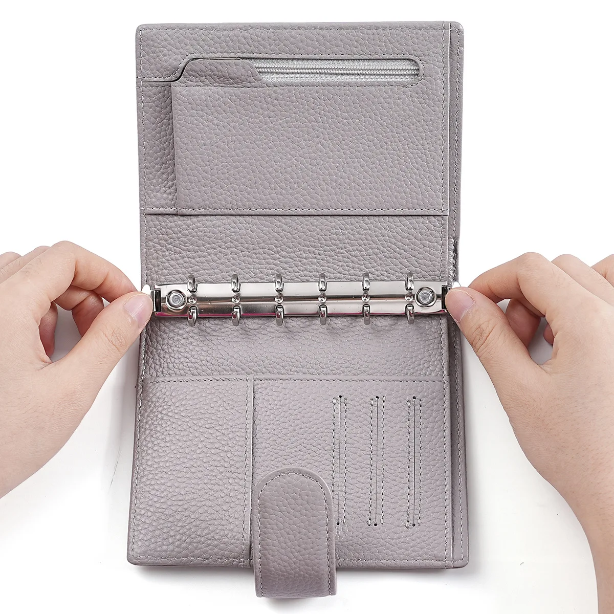 Nueva carpeta de presupuesto A7, sistema de sobres para efectivo, billetera, planificador de presupuesto, cubierta de cuero genuino, cuaderno, 6 anillos, billetera para dinero recargable
