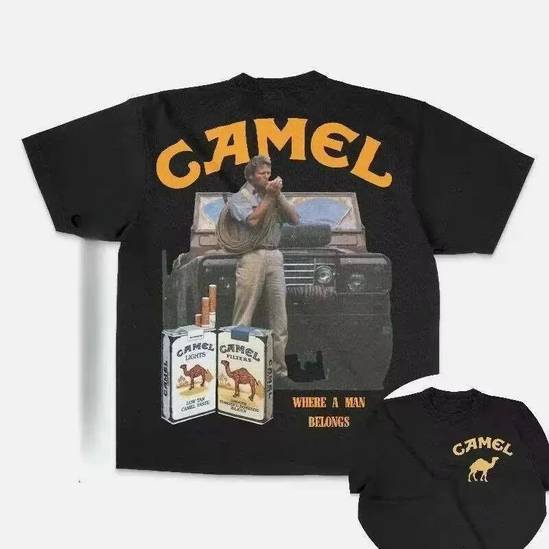 Camiseta clásica con estampado de camello, estilo vintage, de marca de moda, de algodón, para hombre y mujer, ropa de calle de verano