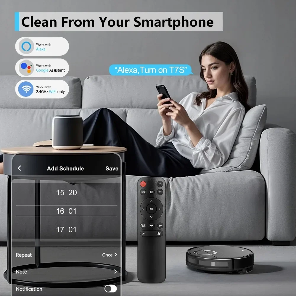 Robot Vacuum and Mop Combo, Robotic Vacuum Cleaner with Schedule, Wi-Fi/App/Remote, Self-Charging, Slim, Ideal , Pet Hair