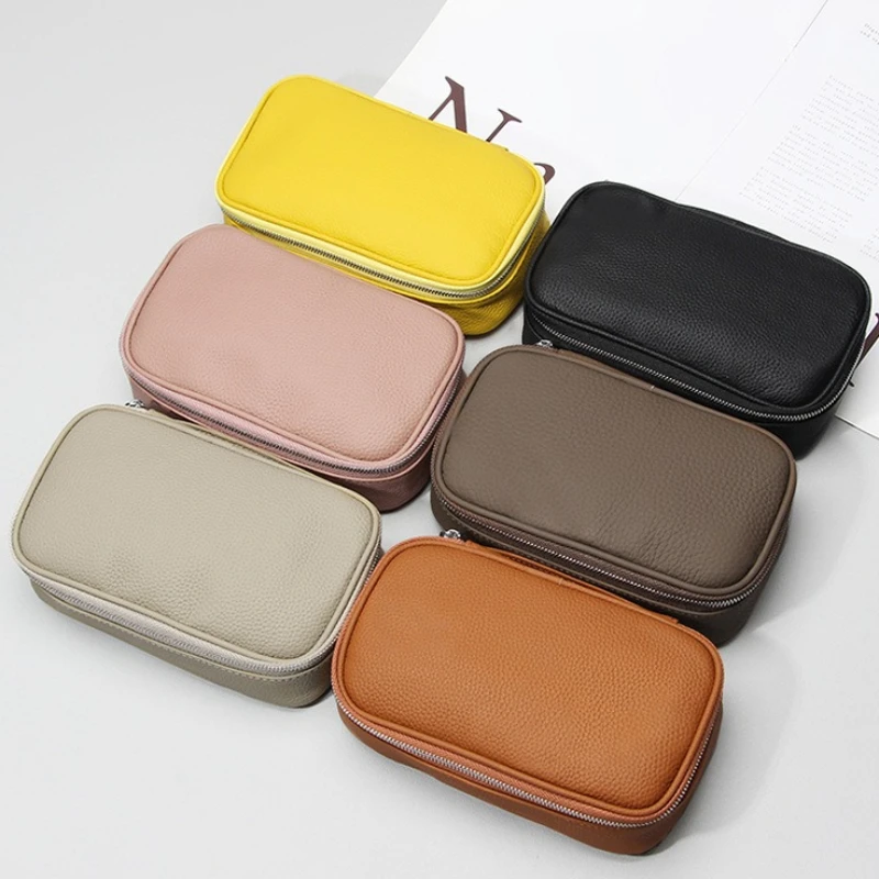 Travel Makeup Bags, Large Capacity Cosmetic Cases for Women,Portable Waterproof Leather Toiletry Bag with Divider and Handle