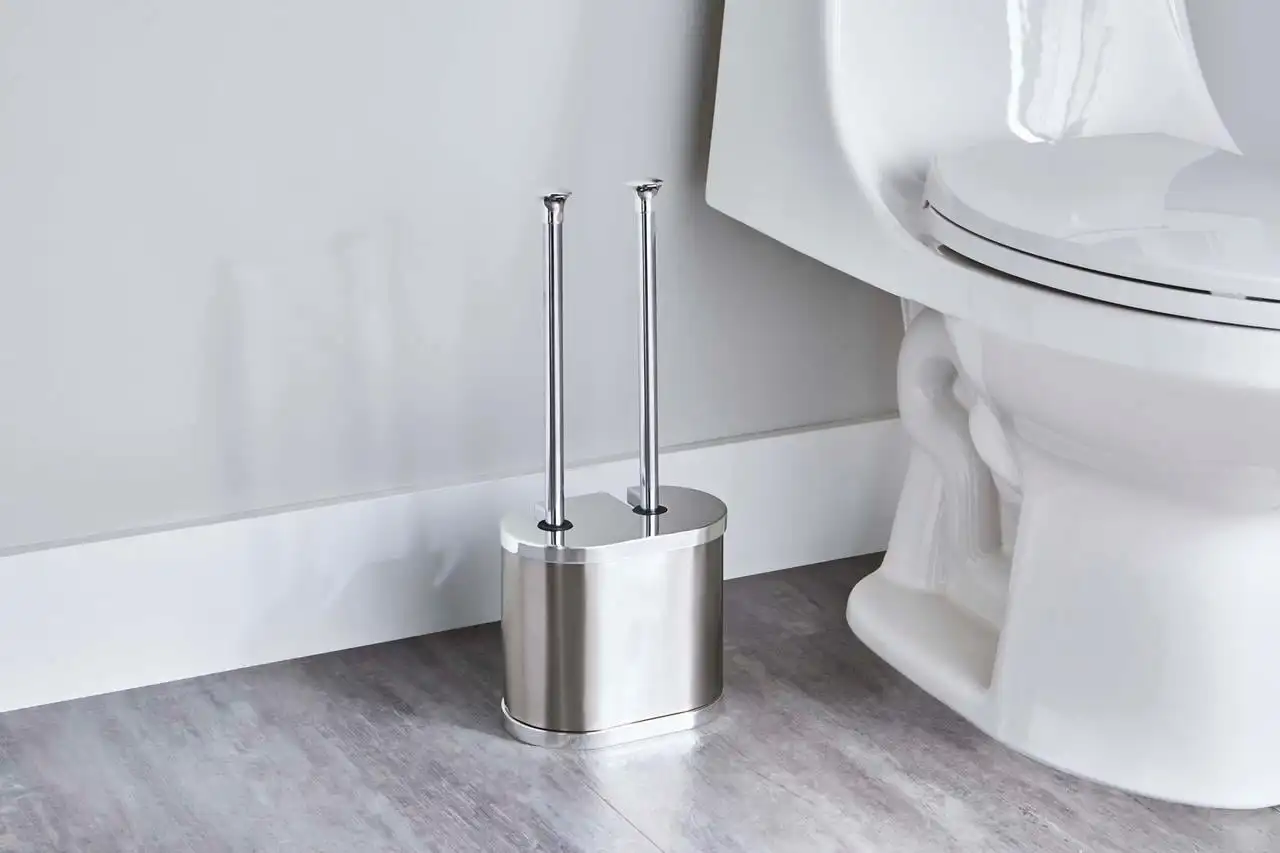 

Metal Toilet Brush and Plunger Set, Brushed Nickel Suitable for storing in the corner, in the bathroom trash