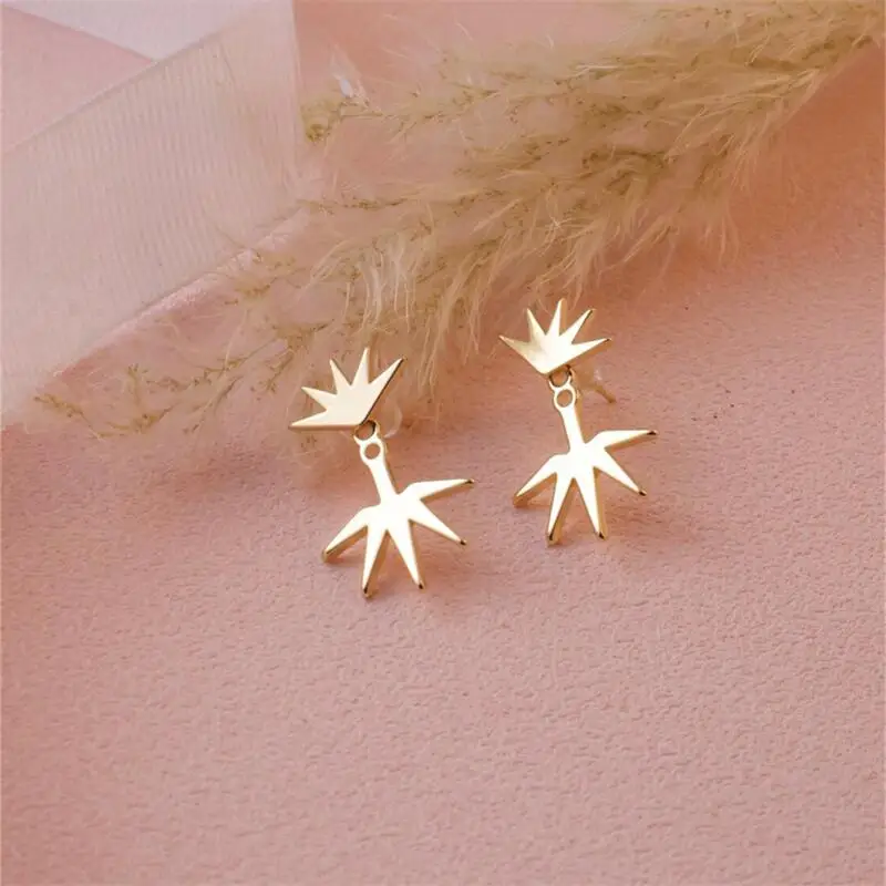 1-Pair Fashion Metal Irregular Fan Maple Leaf Earrings Ear Jacket for Women 2024 New Daily Party Earrings Double Wear Method