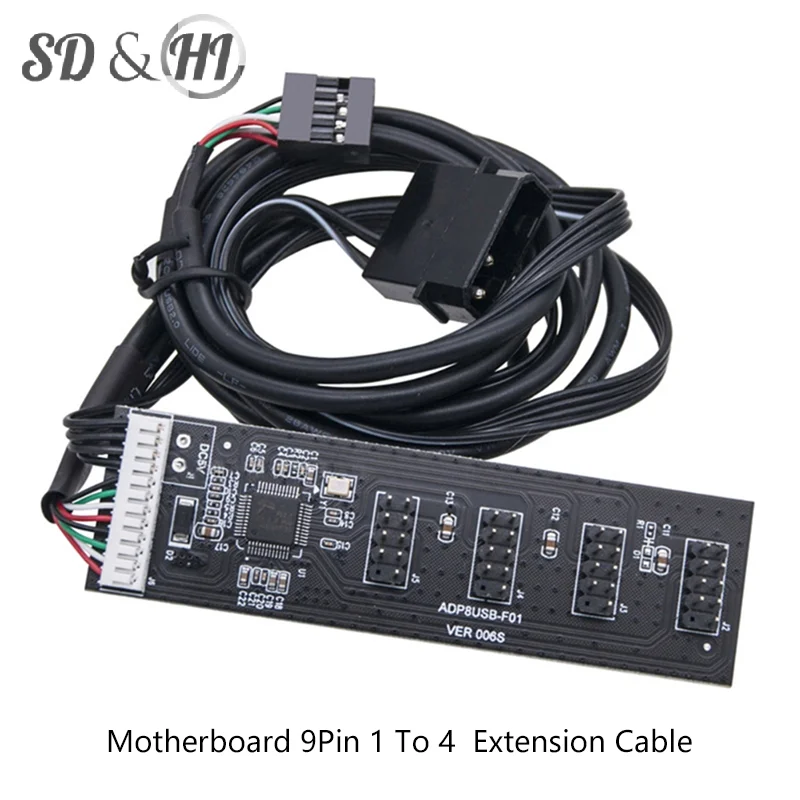 

Motherboard USB 9Pin Interface Header Connector USB2.0 Hub Splitter 1 to 4 Extension Cable Adapter for Port Multiplie