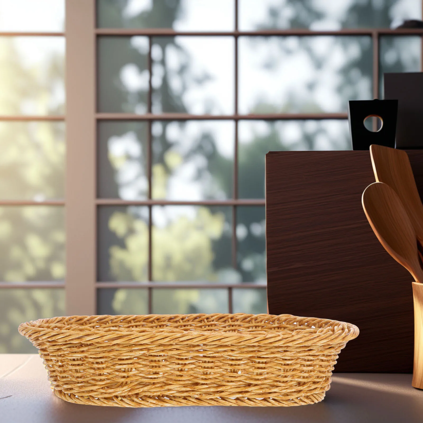 

Fruit Bread Basket Plastic Woven Food Storage Tray Kitchen Decor Versatile Design Spacesaving Home Use