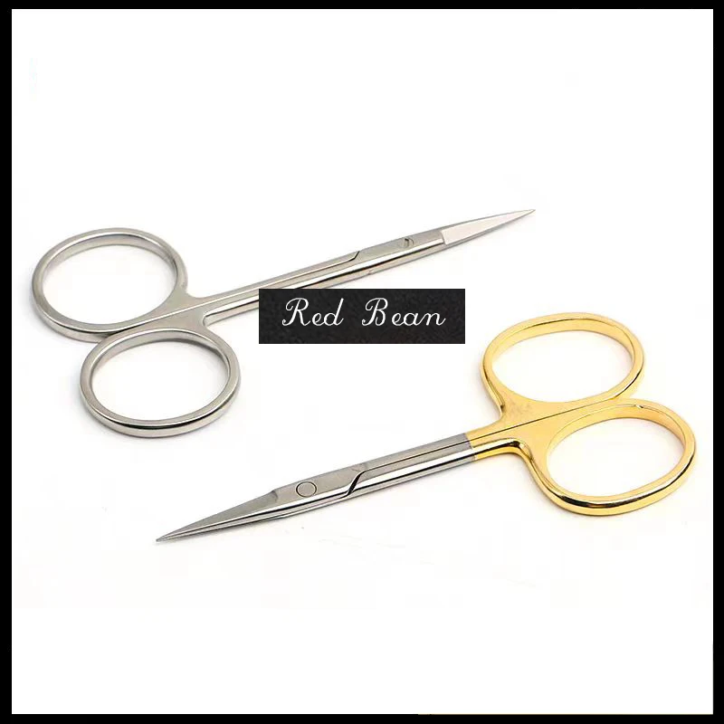 Gold Handle 9.5cm Conjunctival Scissors Double Eyelid Express Curved Tip Straight Tip Eye Cosmetic Scissors