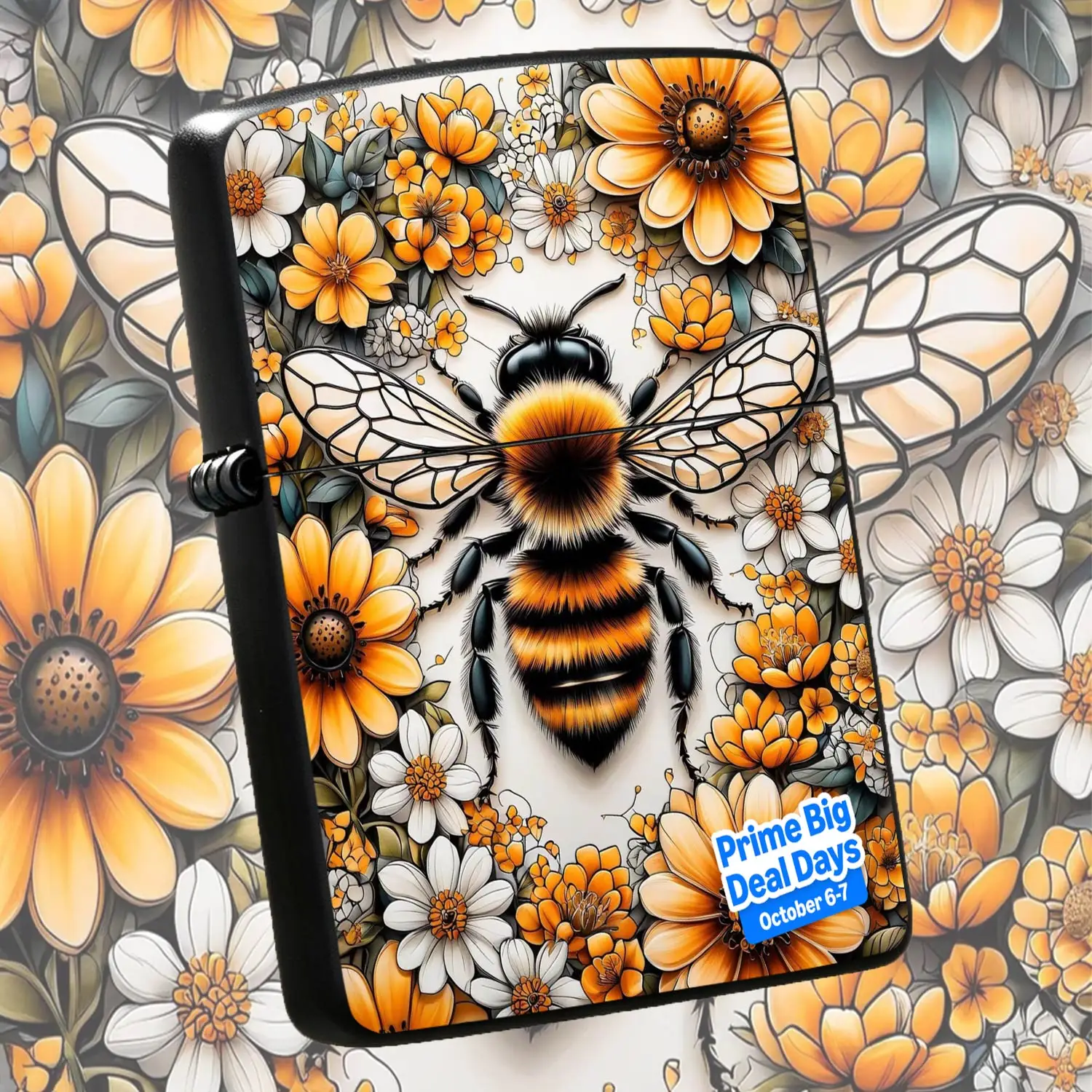 Vivid Bee Floral Pattern Lighter, Exquisite Artistic Painted Print Design, Portable Lightweight Practical Tool, Suitable For Daily Indoor Outdoor Scenes, Unique Decorative Collectible Gift For Friends Family, Ideal For A Humorous And Intere