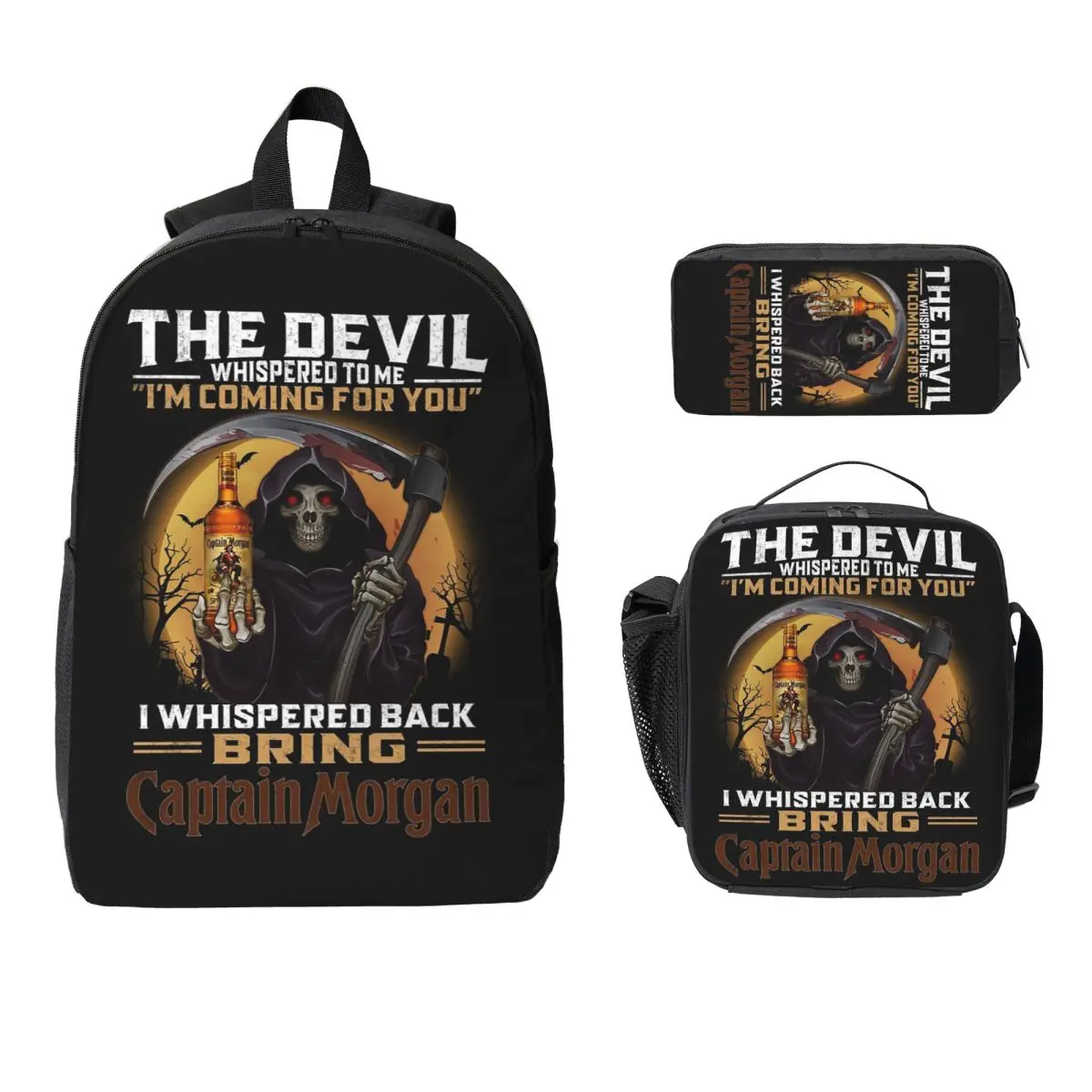 

Captain Morgan Backpack Student Boys Girls BookBag School Bag Computer Shoulder Bags 3ps Insulated Lunch Bag Pencil Case