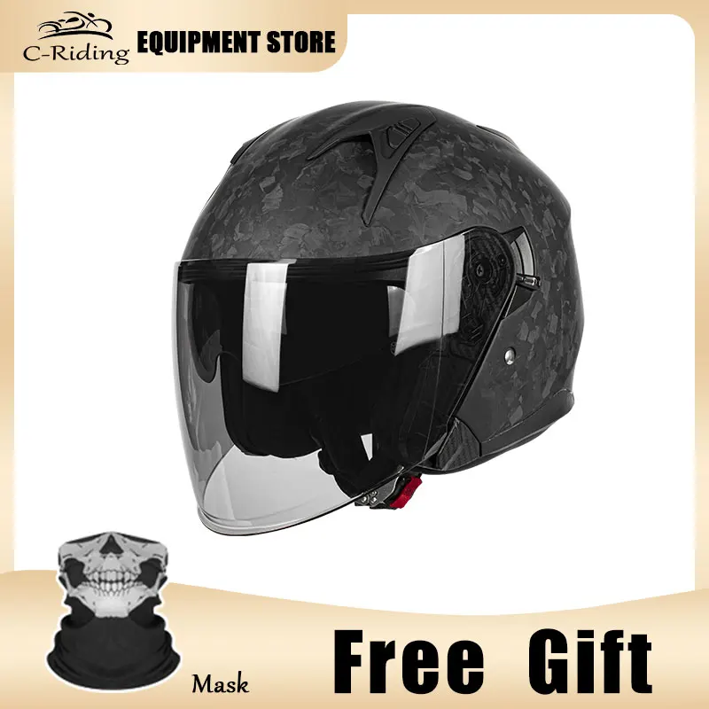 

Высококачественный матовый кованый шлем из углеродного волокна три четверти со съемной системой двойных линз и комфортом безопасности с режущей кромкой