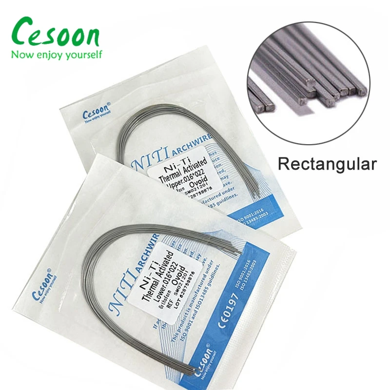 Fils d'arc orthodontiques dentaires super élastiques Niti, fils d'arc ronds et rectangulaires activés thermiquement, forme OAshburn, 100 pièces, 10 paquets