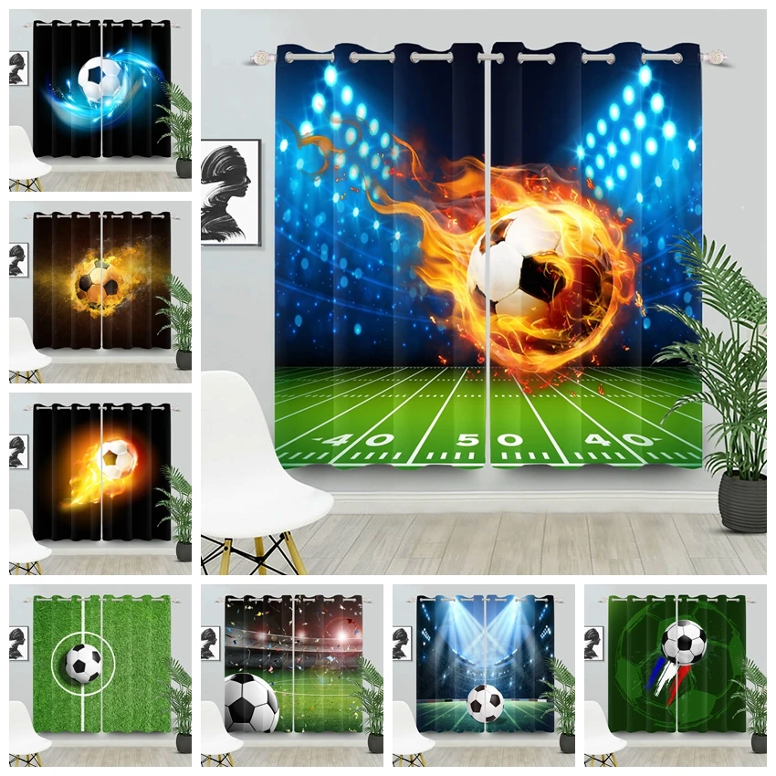 Football Soccer Theme Blackout Curtains Modern Sporty Design 2 Pcs Curtain for Bedroom Thermal Insulated Room Darkening Drapes