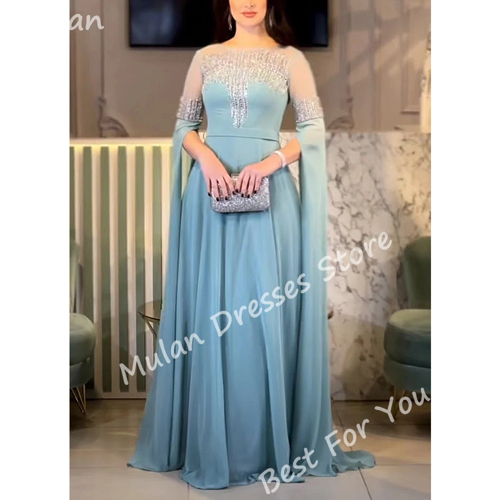 Luxury Beads Long Evening Dresses for Saudi Arabia Women Floor-Length Straight Special Events Prom Party Dress Wedding Maxi 2024