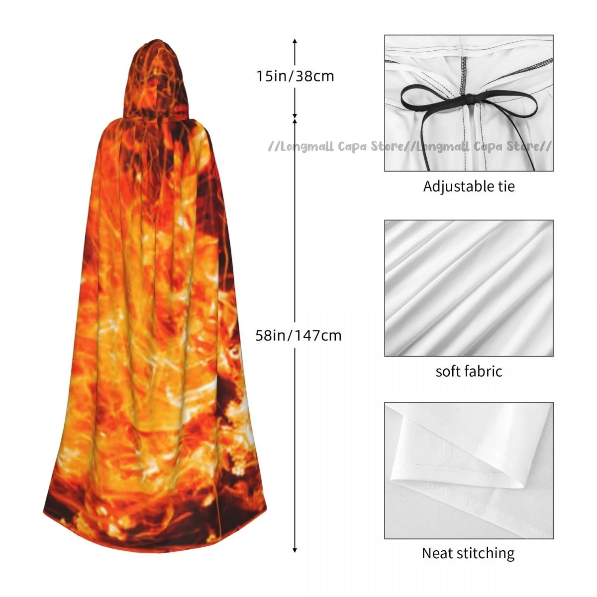 Cosplay Medieval Costumes Abstract Burning Fire With Sparks Hooded Cloak Capes Long Robes Jackets Coat Carnival