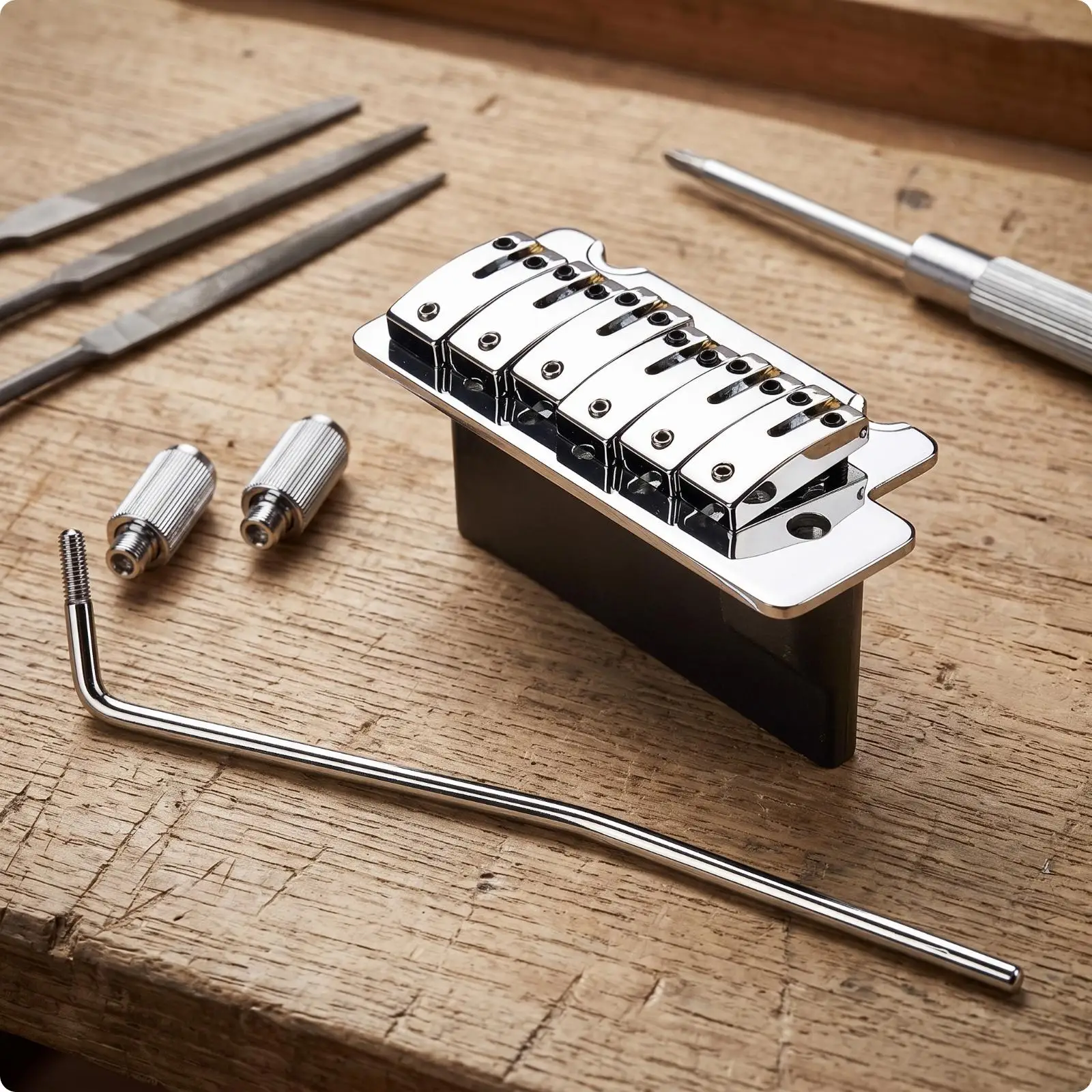 Replacement Six String Tremolo Bridge Electric Guitar Metal Hardware Kit with Arm and Insert Pieces for Smooth Expressive Bends