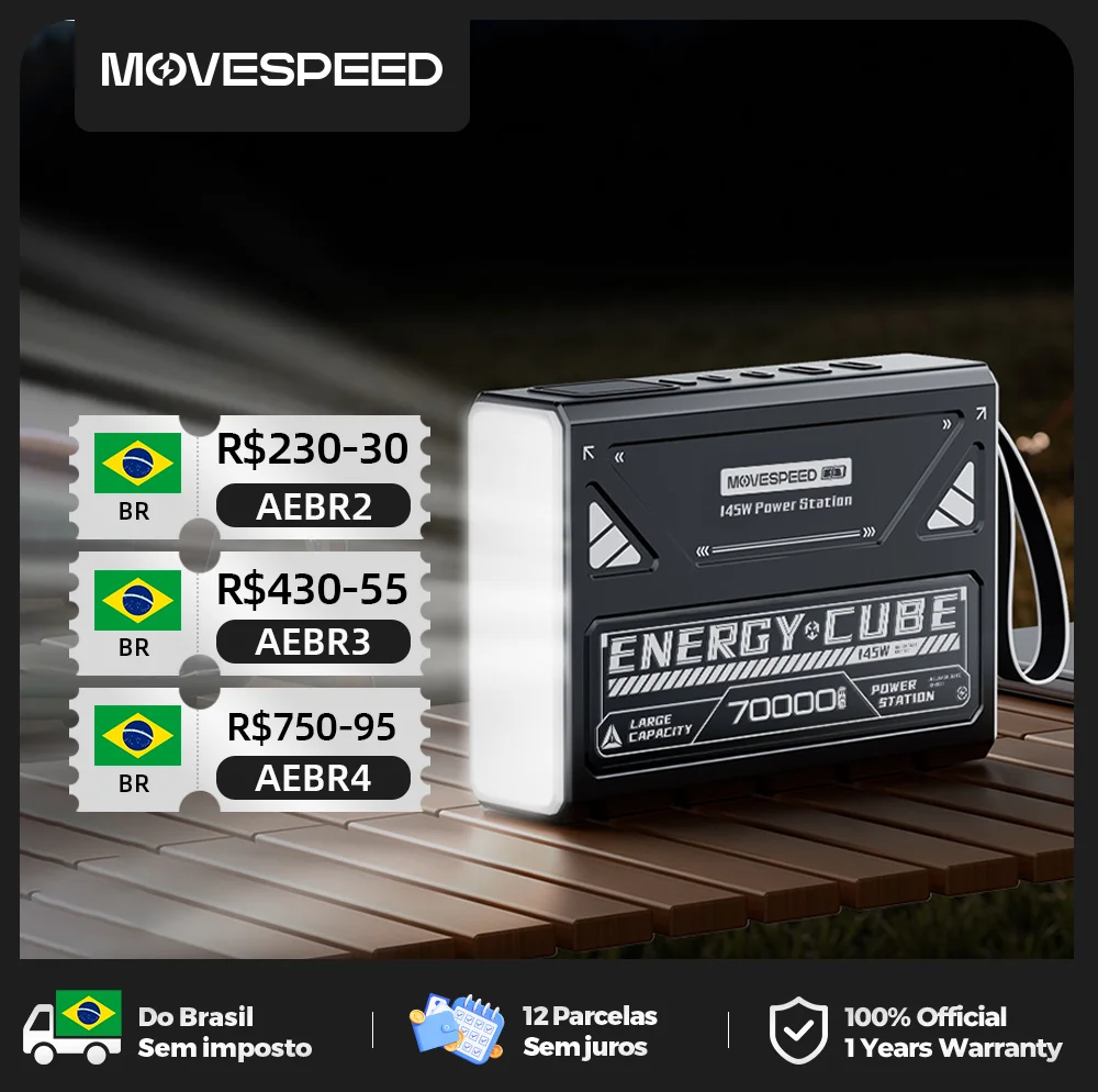 Movespeed z70pro power bank 70000mah 140w pd estação de energia de bateria externa de carga rápida com lanterna para laptop acampamento ao ar livre