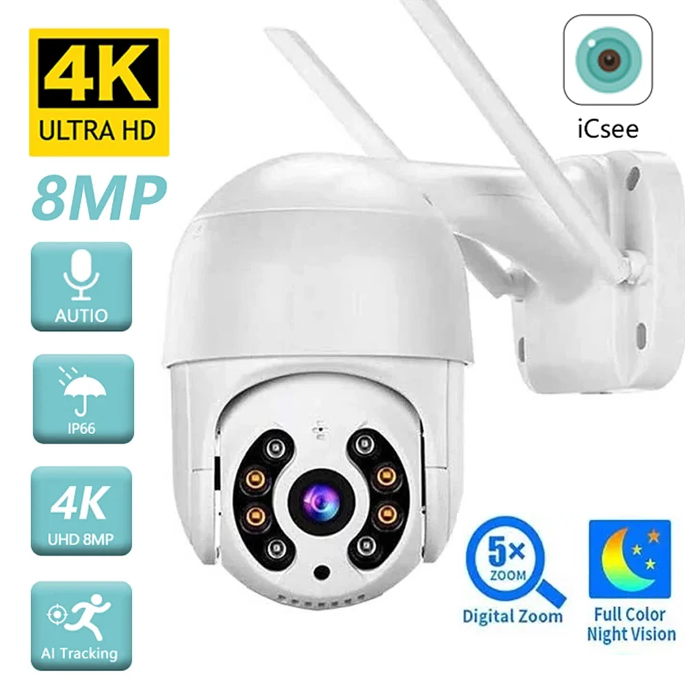 Telecamera IP wireless 8MP 4K HD Speed Dome Monitoraggio automatico Telecamera PTZ Smart Home Outdoor Wireless WIFI Telecamera di sorveglianza Monitor