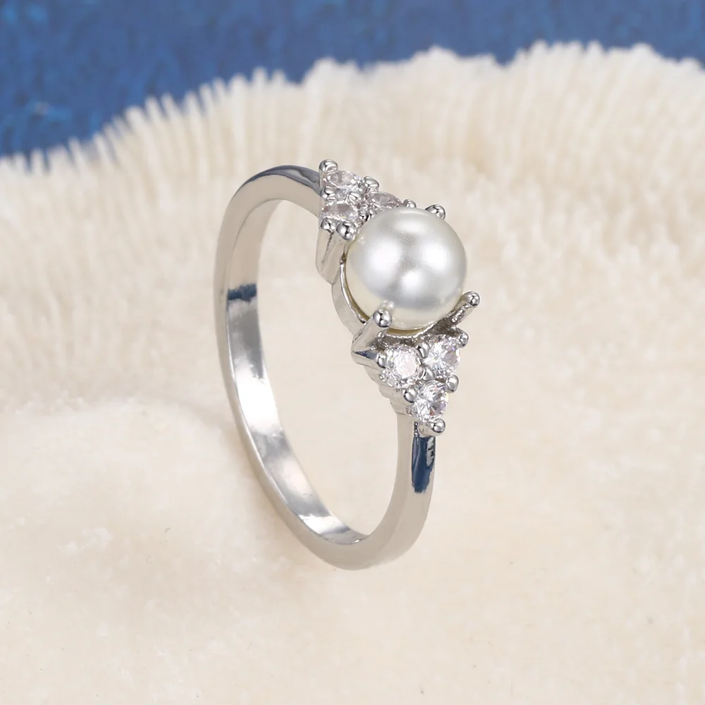 Double Fair Imitation Pearl Dainty Rings For Women Elegant Rose Gold Color Engagement Anniversary Gift Jewelry Ring KCR263
