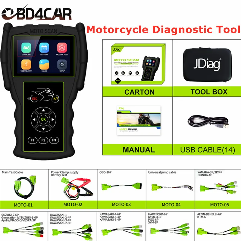 Original JDiag M100 Motorcycle Diagnostic Tool M100 PRO Universal Motorbike Scanner 2in1 Motor Scan Battery Tester Free Update