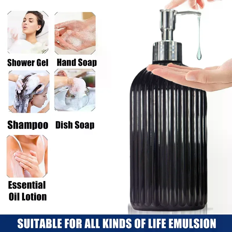 

500ml Striped Black/White Soap Dispenser Bathroom Shower Wash Shampoo Bottle Refillable Kitchen Dish And Hands Soap Container