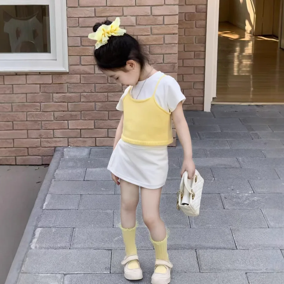 

Girls Skirt 2025 Summer New Childrens Wear Korean Style Baby Girl High Waist Split Anti-walking Sports Culottes Casual Simple