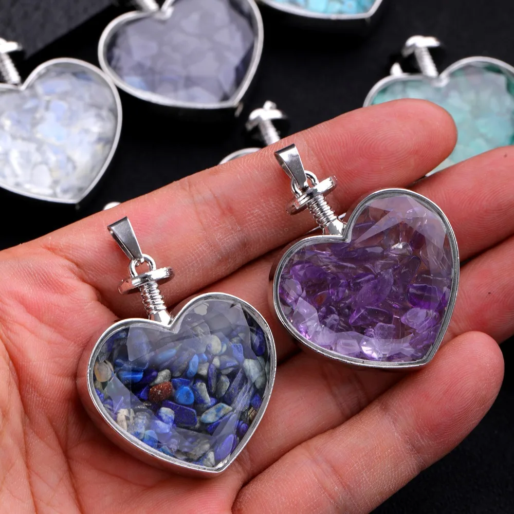 Natural Stone Bottle Necklace For Girls Creative Gift Broken Stone Jewelry Healing Crystal Stone Heart pendant love glass bottle