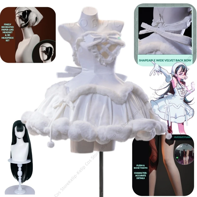 Zombie Stage ALIEN STAGE Sua Cosplay Costume White Ruffle Dress Set or Mask and Headset Set Halloween Carnival Comic Con Party