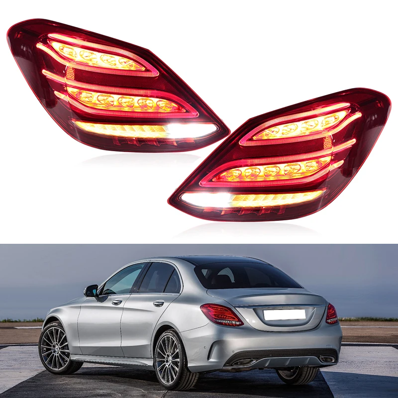 

GEFENSI For Mercedes-Benz C-class W205 C300 C260 C200 2014-2018 LED Rear Tail Lights Turn Signal Light Stop Brake Reversing Lamp