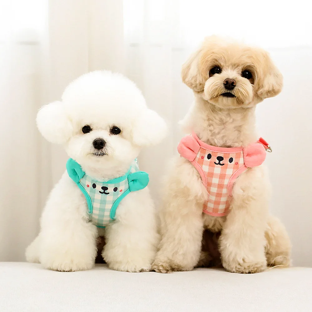 Tank Top Style Dog Leash Cute Checkered Dog Walking Leash Dogs Chain Harness Puppy Small Dog Teddy Bear Pet Supplies