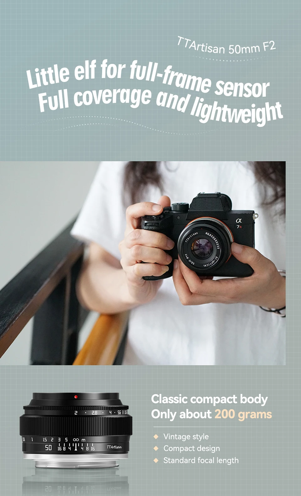 TTArtisan 50mm F2 Große Blendenöffnung Vollformat Porträt-Objektiv Kompatibel mit Sony E A7RIII Canon RF Nikon Z ZFC Z5 – Detail 1
